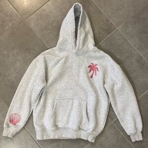 Gray Pink Palm Puff Hibiscus Hoodie. Size small.